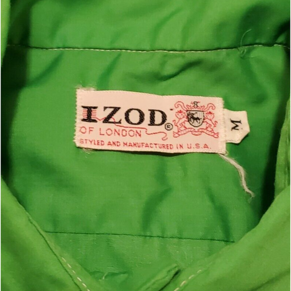 Vtg Izod of London Button Front Shirt Green Long Sleeve Men's Size Med USA READ - Picture 4 of 5